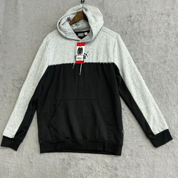 NEW Puma Men's M Gray & Black Colorblock Hoodie Cotton & Polyester - Picture 1 of 9